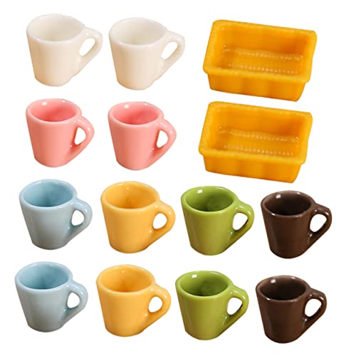 NUSITOU 14 Stück Miniatur Kaffeetassen Set Mini Teetassen Miniatur Hauszubehör Puppenhaus Utensilien Perfekt Für Puppenhäuser Und Sammler von NUSITOU