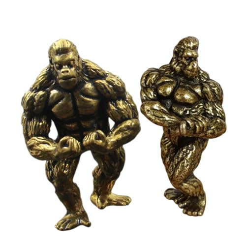 NUSITOU 2 Stück Einzigartige Kupfer-Gorilla-Figur, Miniatur-tierstatue Für Heim- Und Bürodekoration, Kupfer-Dekoration Für Wohnzimmer, Schreibtisch Und Bücherregal, Kleine von NUSITOU