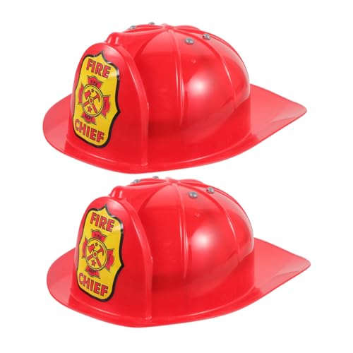 NUSITOU 2 Stücke Kinder Feuerwehrmann Kappe Rolle Spielen Feuer Chef Party Hut Rot Feuerwehrmann Helm Dress-up Hut von NUSITOU