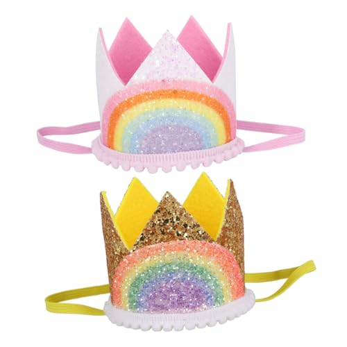 NUSITOU 2 Stück Regenbogenhüte Mit Gummiband Für Kindergeburtstag Krone Kopfschmuck Stirnbänder Bunte Foto Requisiten Für Kinder Party Accessoires von NUSITOU