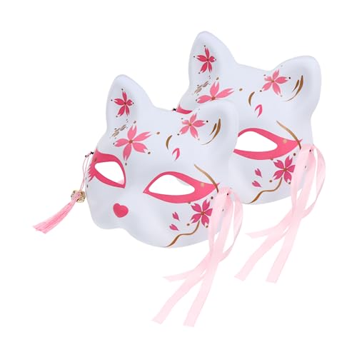 NUSITOU 2 Stück Sakura Fuchs Maske Katze Cosplay Maske Handbemalte Masken Tier Cosplay Maske Sally Gesicht Japanische Masken Party Clown Outfit Japanische Tiermasken Halloween Cosplay von NUSITOU