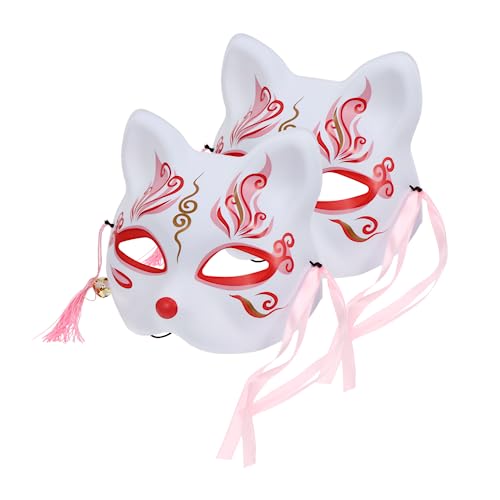 NUSITOU 2 Stück Sakura Fuchs Maske Rey Maske Erwachsene Japanische Maskerade Halbe Katze Party Cosplay Fuchs Der Unhold Maske Kindermaske Maske Halloween Party Maske Requisite Roter von NUSITOU