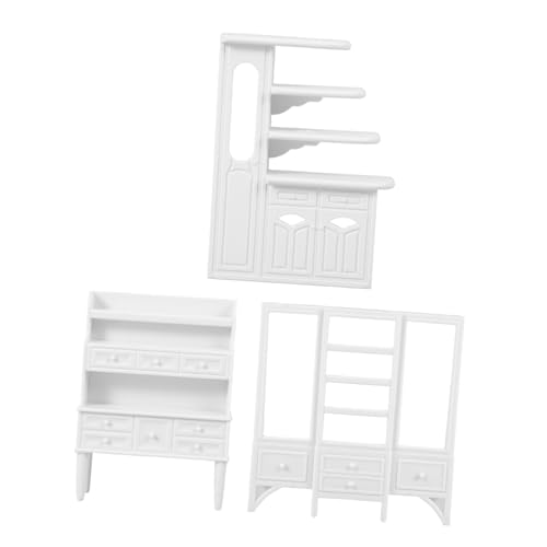 NUSITOU 3st Miniaturmöbel Mini-faltwand Mini-puppenhausmöbel Kniffe Winzige Hausmöbel Modern Miniatur-kommode Bücherregal Küche Hauszubehör Puppenstuben-eckschrank Anzeige Tragbar Weiß Abs von NUSITOU