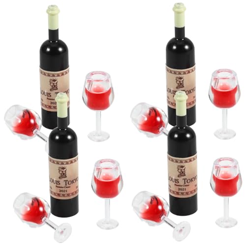 NUSITOU 4 Sets Mini Weinflaschen Und Mini Likörflaschen Mit Champagnerbechern Miniatur Weinkelchbecher Für Puppenhaus Zubehör Und Kreative Dekoration von NUSITOU