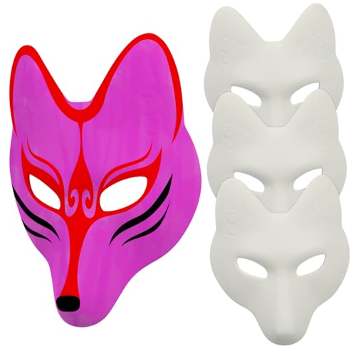 NUSITOU 4 Stück Fuchs Maske Fuchsmasken leer weiße Fuchsmasken leere maske selber machen Fuchs-Blank-Masken halloween maske halloween-maske DIY-Versorgung leere handbemalte maske Pu von NUSITOU