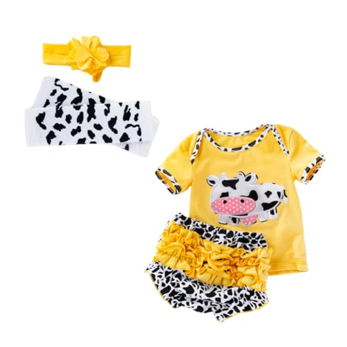 NUSITOU 4 Teiliges Set Für Reborn ädchen Niedliches Kuh Muster Outfits Für Puppen 50 Kurzarm T Shirt Und Shorts Puppenkleidung Für ädchen von NUSITOU