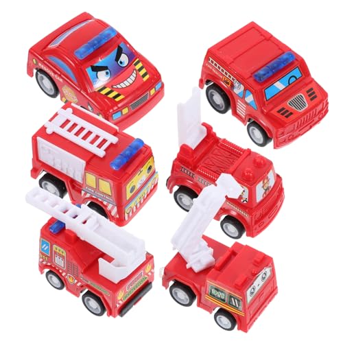 NUSITOU 6 Teiliges Lustiges Rückziehspielzeug Set Für Kinder Mini Feuerlöschfahrzeug Modelltechnik Lernspielzeug Trägheitsautos Frühes Lernspielzeug von NUSITOU