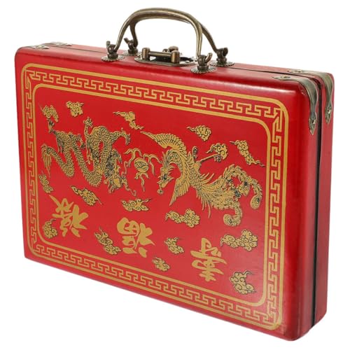 NUSITOU Container Retro Organizer Mahjong Brettspiele Lagerbox Griff Familienspielkoffer Organisator Reisetasche für Empfindlich Zarte Box Tragbarer Fall Reisen von NUSITOU