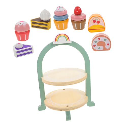 NUSITOU Kinder Party Set Dessertständer Spielset Holzspielzeug Rollenspiel Essensspielzeug Teeservice Spielzeug Für Kinderküche Deko Simulation Teeparty Spielzeug von NUSITOU