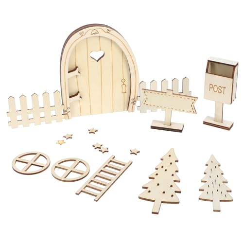 NUSITOU Mikrolandschafts-elfentür Puppenhaus-weihnachtsdekoration Miniatur-feenfenster Winziges Weihnachtsdekor Für Den Außenbereich Miniaturfenster Zahnfee-türset Mini-elfentür Beige Holz von NUSITOU