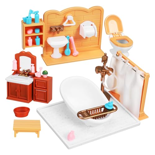 NUSITOU Miniatur Badezimmermöbel Set Für Puppenhaus Modernes Design 5 Teiliges Zubehör Mit Dusche Waschbecken Und Badewanne Ideal Für Kreative Spielwelten Von Kindern von NUSITOU