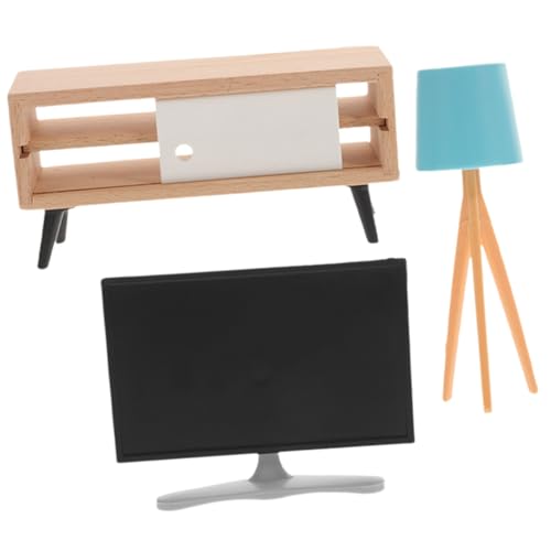 NUSITOU Miniatur Fernseher Modell Set 3 Teiliges Puppenhaus Zubehör Mit Schwarzem Fernseher Weißem TV Schrank Und Blauer Lampe Für Kreative Spielszene Ideal Für Miniaturmodelle Und von NUSITOU