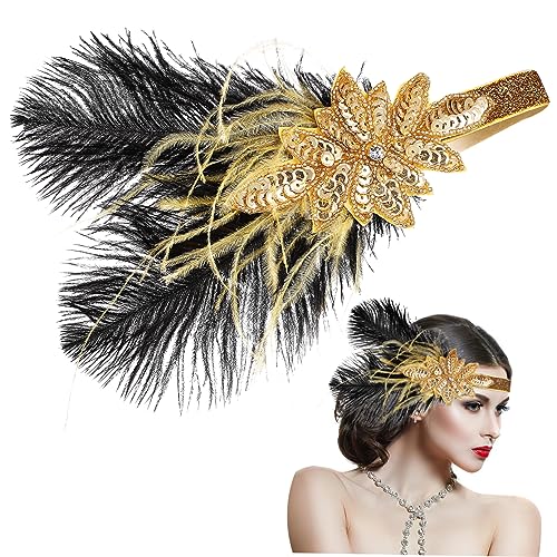 NUSITOU Vintage Kopfband Mit Federn Und Pailletten Hochzeits Und Party Haarschmuck Für Damen Elegantes Headdress Für Cosplay Und Besondere Anlässe von NUSITOU