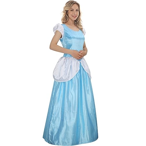 NUWIND Damen Blau Prinzessin Kleid Kostüm Märchen Ballkleid Blumen Tüll Spitze Festliches Abendkleid Halloween Geburtstag Verkleidung Party (M) von NUWIND