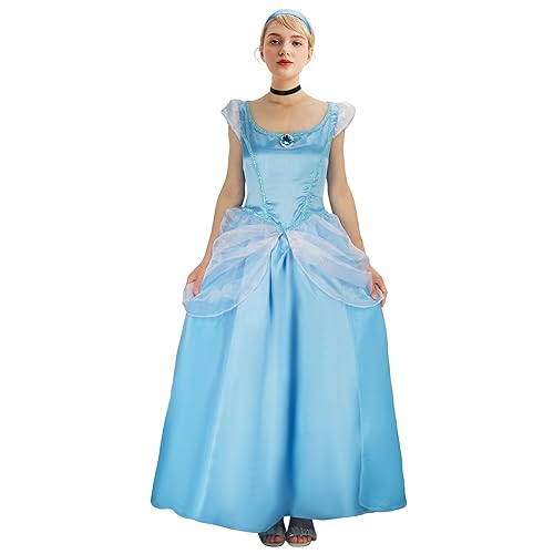 NUWIND Frauen Blau Prinzessin Kleid Kostüm Märchen Verkleidung Haarband Halskette Blumen Tüll Satin Abendkleid Halloween Geburtstag Party (S) von NUWIND