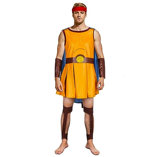 NUWIND Herren Antike Römische Gladiator Soldat Römer Kostüm Blau Umhang Anzug mit Gürtel Armschützer Beinschützer Halloween Fasching Spartaner Outfit (XL) von NUWIND