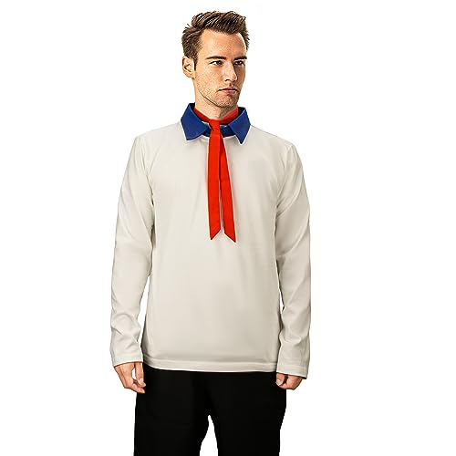 NUWIND Herren Fred Jones T-Shirt Langarmshirt Halloween Kostüm Oberteil Langarm Hemd Poloshirt mit Halstuch für Erwachsene Verkleidung Rollenspiel Party (S) von NUWIND