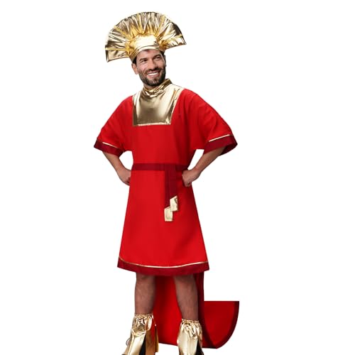 NUWIND Herren Kaiser Kuzco Kostüm Tunika Rotes Gewand Hut Beinschützer König Anime Cosplay Outfit Fancy Dress (S) von NUWIND