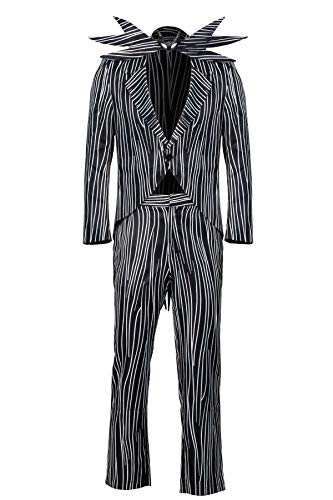 NUWIND Jack Skellington Herren Halloween Cosplay Kostüm Gestreifter Anzug mit Hose Fledermaus Fliege für Erwachsene Halloween Cosplay Kostüm Requisiten (L) von NUWIND