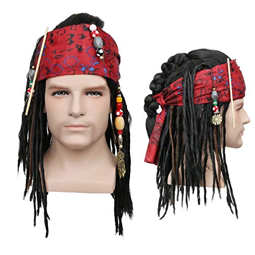 NUWIND Pirat Perücke mit Bandana Viking Kapitän Kostüm für Halloween Fasching Karneval Cosplay Zubehör von NUWIND