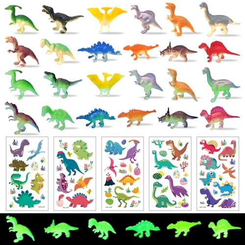 NVGVUP 29 Stück Leuchten Dinosaurier Spielzeug, Mini Sammlung Dinosaurier Figuren, Realistische Klein Dinos Figur Leuchtet Dunkeln, Dinos Pädagogisches Spielzeug für Kinder, mit 5 Dinos Aufkleber von NVGVUP