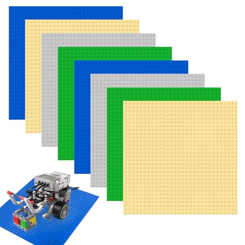 NVIYAM 8 Stück Bauplatten,Classic Bauplatte 25.5x25.5cm als Grundplatte, Platten-Set mit Allen großen Marken kompatibel Bauplatte Set für Classic Bausteine Grüne Blaue Graue Gelb von NVIYAM