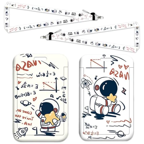 2-Teiliges Schlüsselband Und Ausweishalter, Set Astronaut Kartenhüllen Mit SchlüSselband, Wasserdicht Id Card Holder Badge Holder, Süßer Zeichentrickfilm Lanyard Für Damen, Herren, Lehrer, Kinder von NVKRLFYD