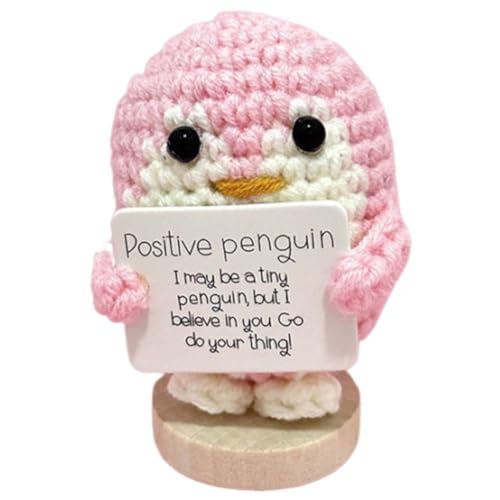 Lustige Positive Pinguin Knitted Gift, Handgefertigte gestrickt Pinguin Puppe,Positive Kartoffel, Emotionale Energie Puppe, Positive Gifts Pocket Hug Knitted Wool Pinguin for Birthday Gift von NVKRLFYD