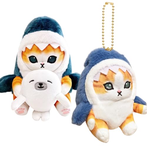 NVKRLFYD 2 Stück Hai Katze Plüschpuppe & Plüschanhänger Plüsch Spielzeug Gebratene Garnele Puppe Frittierte Garnele Plüschtier Haifisch Katze Kuschelpuppe Plüsch-Anhänger 13cm/5.12inch von NVKRLFYD