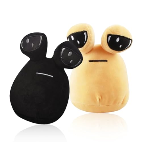 NVKRLFYD 2 Stück Schwarz & Braun Big Eyes Alien Plüschtier Große Augen Alien Plüschspielzeug Außerirdische Plüschpuppe Kuscheltier Spiele 3D-Puppen Alien Stuffed Geschenk zum Kindertag von NVKRLFYD