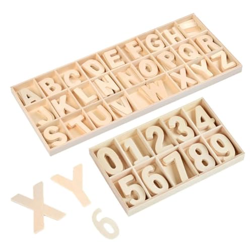 NVKRLFYD 216 Stück Holzbuchstaben und Zahlen Holz Nummern 0-9 Holz Großbuchstaben A-Z Handgemachtes DIY Heimdekoration Frühkindliche Bildung Eltern-Kind-Interaktion Kindergeschenk Spielzeug von NVKRLFYD