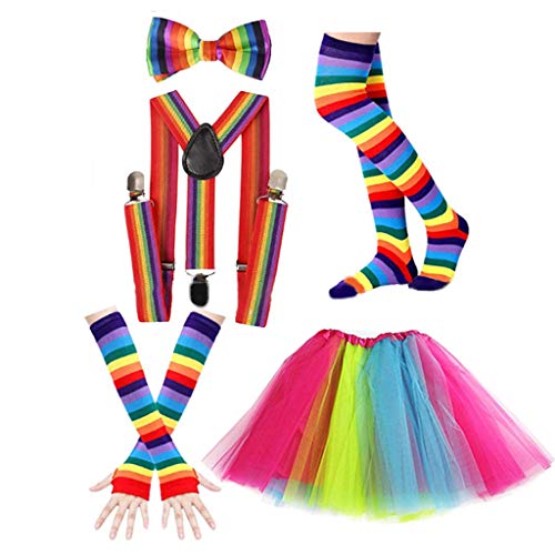 NVOQILIN Damen 80er Jahre Party Outfits Regenbogen Streifen Rock Cosplay Kostüm Set von NVOQILIN