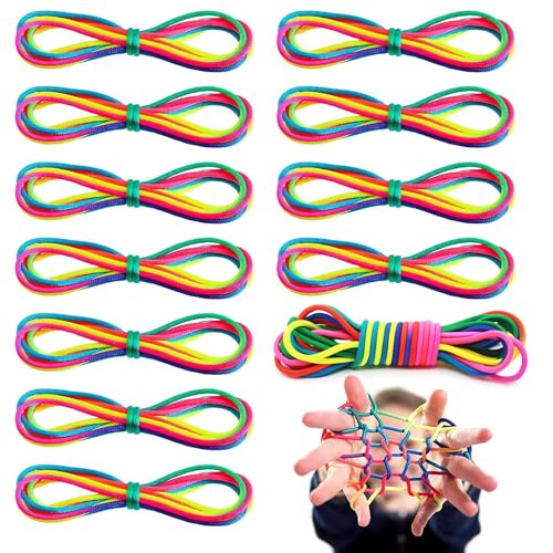 11 Stück Fadenspiel Fingerspiel mit 1 Stück Sprungbänder, Kinder Finger Twist Regenbogen Fädelspiel, Fingertwist Fadenspiel Kinder mit Gummitwist, für Ideal Kleines Geschenk Jungen Und Mädchen von NVTRSD