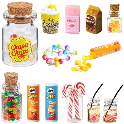 11 Stück Wichtel Zubehör, Miniatur Weihnachten Süßigkeiten und Trinken Set für Weihnachtsmarkt, Süßigkeitenstände, Wichtelzubehör mit Gummibärchen für Wichteltür Deko und 1:12 Puppenhaus von NVTRSD