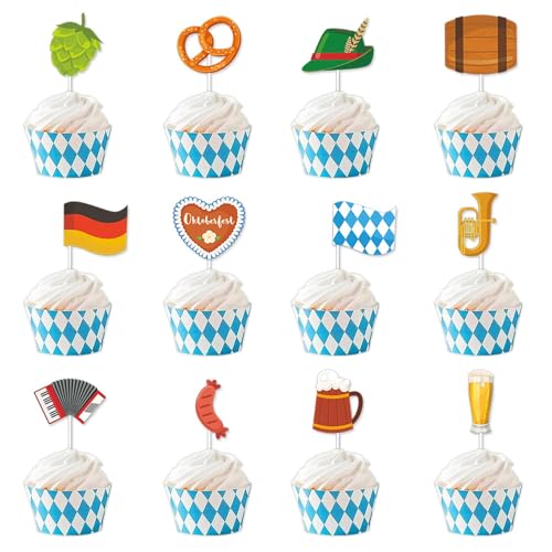 24 Stück Oktoberfest Cupcake Topper, Oktoberfest Deko Oktoberfest Tortendeko, Bierfest Tortendeko Party Picker, Deutsches Bierfest Kuchendeko, Bayerische Party Dekorationen von NVTRSD