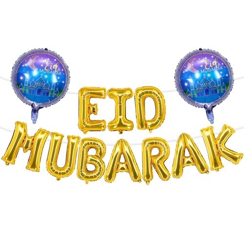 NVTRSD Eid Mubarak Dekoration, Eid Mubarak Ballons und Girlande, Ramadan Mubarak Dekoration, Mond Ballons für Ramadan Kareem Party, Muslimische Festival Deko von NVTRSD