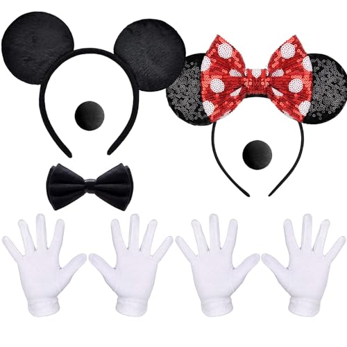 2 Sets Maus Mouse Kostüm, Karnevalskostüme für mickey und minnie mouse für Männer und Frauen für Fasching Karneval Motto Cosplay Party von NVTRSD