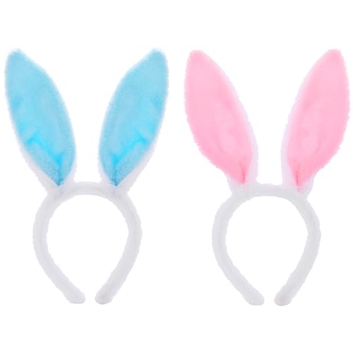 NVTRSD 2 Stück Hasenohren Haarreif, Hase Ohren Haarbänder, Plüsch-Hasenohren, Plüsch Stirnbänder für Ostern Party Hochzeit Geburtstag Kostüm Haarstyling Cosplay (Rosa + Blau) von NVTRSD