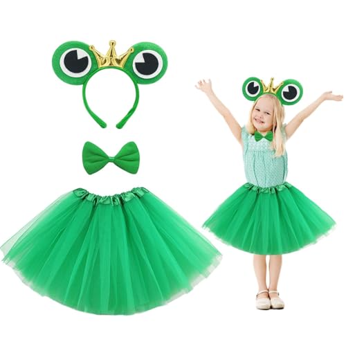 4 Stück Froschkostüm, Halloween Frosch Kostüm Set, Tierkostüm Frosch Stirnband Schleife Schwanz Tutu Kostüme, Froschkostüm für Fasching Karneval für Mädchen Geschenk von NVTRSD