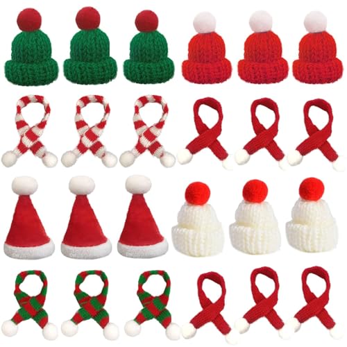 NVTRSD 24 Stück Mini Weihnachtsmütze und Schal Set mini strickmützen, weihnachtsdeko flaschen mini strickmützen zum basteln mini schal, weihnachten mütze für DIY Handwerk Basteln, Puppenhaus von NVTRSD