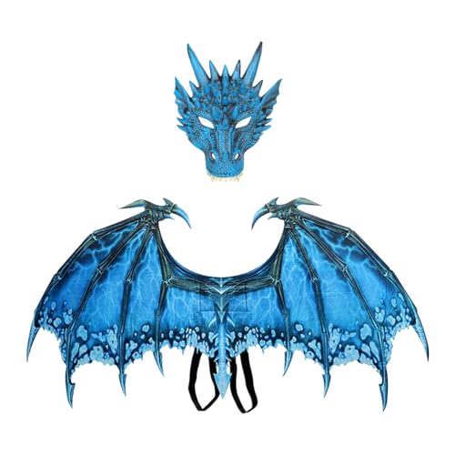 NYCBZ Drachenflügel-Kostüm, niedliches Dinosaurier-Schwanzmasken-Set for Erwachsene, Cosplay-Kostüm for Halloween-Partygeschenke(Blue) von NYCBZ