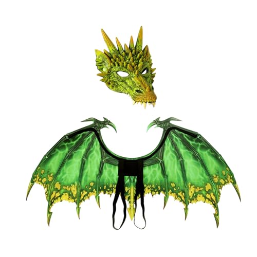 NYCBZ Drachenflügel-Kostüm, niedliches Dinosaurier-Schwanzmasken-Set for Erwachsene, Cosplay-Kostüm for Halloween-Partygeschenke(Green) von NYCBZ