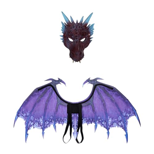 NYCBZ Drachenflügel-Kostüm, niedliches Dinosaurier-Schwanzmasken-Set for Erwachsene, Cosplay-Kostüm for Halloween-Partygeschenke(Purple) von NYCBZ