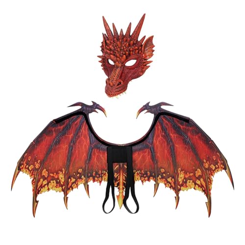 NYCBZ Drachenflügel-Kostüm, niedliches Dinosaurier-Schwanzmasken-Set for Erwachsene, Cosplay-Kostüm for Halloween-Partygeschenke(Red) von NYCBZ