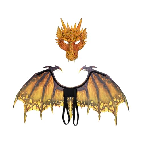 NYCBZ Drachenflügel-Kostüm, niedliches Dinosaurier-Schwanzmasken-Set for Erwachsene, Cosplay-Kostüm for Halloween-Partygeschenke(Yellow) von NYCBZ