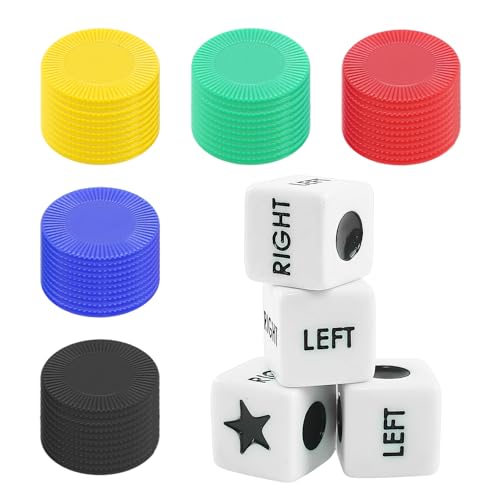 4 Dice & 50 Color Chips Dice Game Set, Left and Right Center Dice Game Set, Board Game Accessories, Dice Game, Perfect for Entertainment, House Parties von NYGGTYK