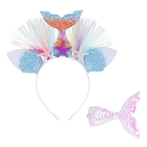 NYGGTYK 1Stück Buntes Stirnband in Fischform Mit 1 Stück Fischschwanz-Haarspange, Cosplay-Stirnband, Stirnband Für Mädchen, Kopfschmuck-Accessoire (Farbe) von NYGGTYK