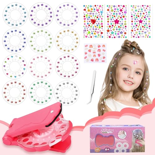 Hair Bedazzler Kit,Glitzersteine Haare Maschine Mit 180 Hair Gemstone Und Kinderaufkleber,Kindernagelaufkleber,Haarschmuck Maschine Glitzersteine Bedazzler Hair Für Geflochtenem Haar Für Mädchen (180) von NYZQIW