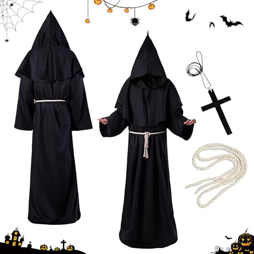 NYZQIW Mönch Robe, Kostüm Mönch Priester, Gewand Halloween Kostüm, Kapuze Herren Männer Mönchskutte, Männer Prister Gewand, Gewand Kostüm, für Mottoparty Halloween Cosplay Karneval (XL) von NYZQIW