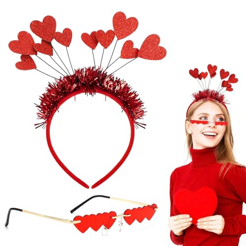 Herz Stirnband Glitzer Herz Haarreif Herz Rot Karneval Amor Kostüm Brille Zubehör Heart Headband Herz Haarreif Rot,Für Valentinstag Hochzeit Geburtstag Festival Party. von NYZQIW